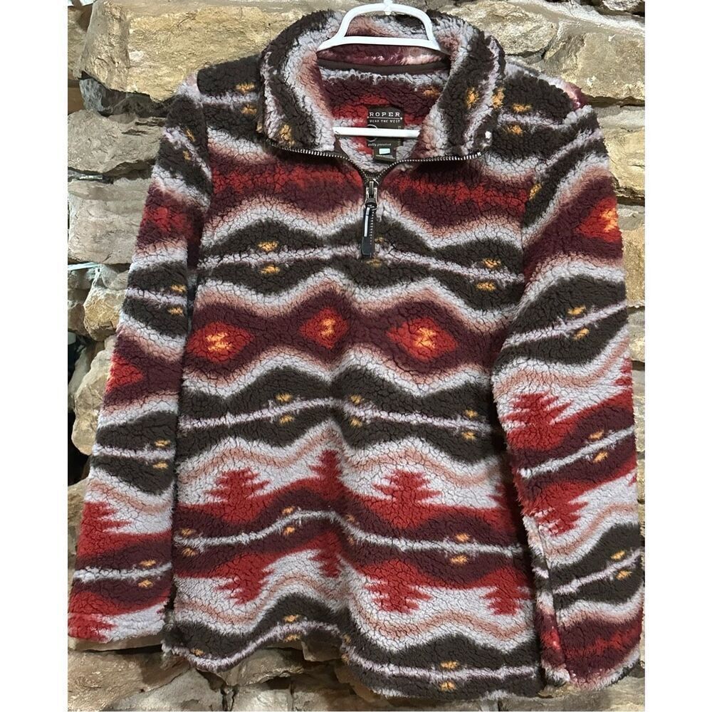 Women’s Roper Blanket Aztec Polar Multi-Color Fleece Pullover 1/4 Zip Jacket Wit
